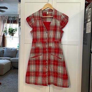 Free People Size 10 - fits like 8!! EUC plaid twee button up dress